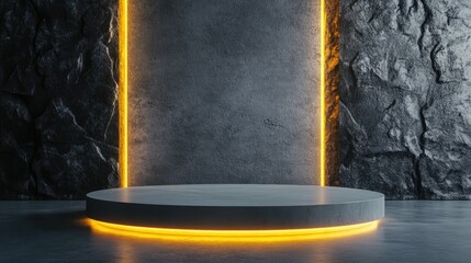 Poster - Glowing circular pedestal in a minimalist design 3D rendering mockup