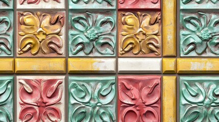 Poster - 3D rendering of a seamless plastic background tile featuring a vintage colorful ornament design