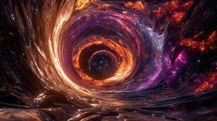 Wall Mural - Huge black hole warps space in 3D cartoon rendering 5K realistic science fiction art