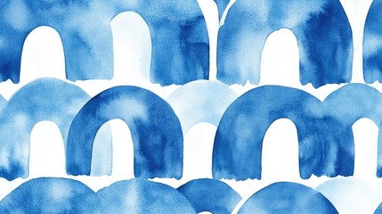 Poster - Seamless blue watercolor pattern featuring arches abstract modern design illustration Ideal for textiles wallpaper wrapping paper and more