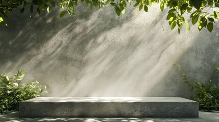 Poster - abstract 3d render of a minimalistic podium scene light and shadows from foliage create a play on a 