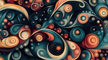 Poster - Seamless abstract digital illustration showcasing a fabric design suitable for print featuring a whimsical and imaginative theme