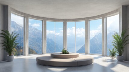 Poster - Interior architecture of a round room featuring panoramic windows created through 3D rendering