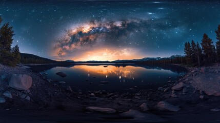 Wall Mural - Long exposure photograph of the Panorama Milky Way in 3D cartoon rendering