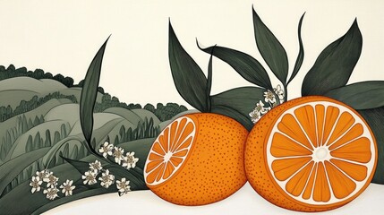 Poster - Orange on White Background with Straw