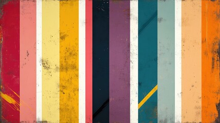 Poster - Grunge panel artwork featuring overlapping multi colored stripes displayed in five thin white frames Vector illustration