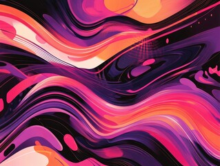 Poster - Futuristic wallpaper design featuring crimson pink and purple colors Vibrant energy flashes and intertwining wavy lines set against overlapping abstract shapes and blended colors Vector format