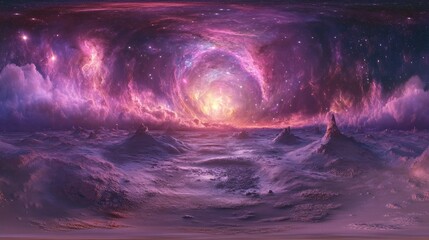 Poster - 360 degree stellar system and glowing nebula in a 3D cartoon rendering Equirectangular projection spherical panorama and HDRI environment map
