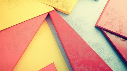 Poster - Abstract geometric background featuring a composition of pastel yellow crimson and coral colors in a triangle style suitable for posters cards wallpaper or textures