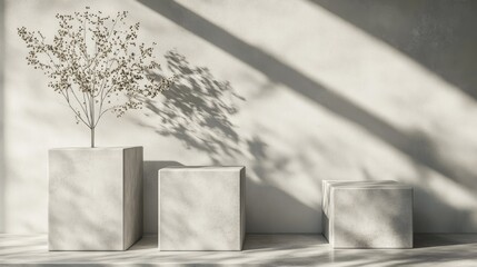 Poster - 3D podium for product display featuring light gray concrete square box with random pattern