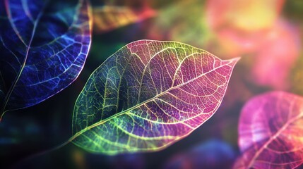 Poster - Vibrant Holographic Leaves Against Modern Background