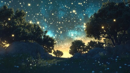 Poster - cartoonish 3d rendering featuring a starry sky