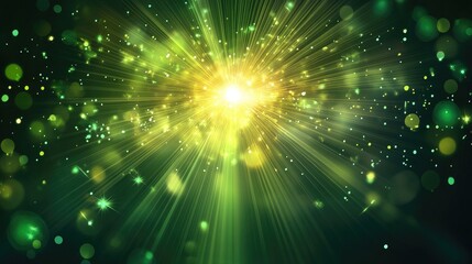 Poster - Green Background with Light Rays Flash Illustration Beautiful Design