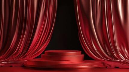 Poster - Red podium set against an elegant red backdrop 3D render