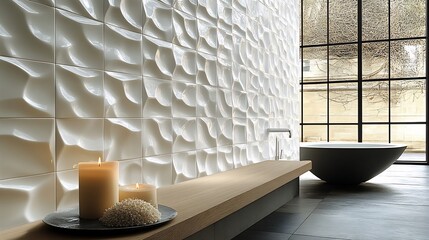 Poster - Minimalist white tech wall with subtle 3D cube patterns and smooth textures adding a refined and hightech feel great for contemporary tech spaces or upscale homes