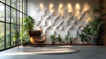 Poster - Minimalist white tech wall with subtle 3D cube patterns and smooth textures adding a refined and hightech feel great for contemporary tech spaces or upscale homes