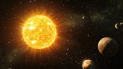Poster - 3D cartoon rendering featuring the sun galaxy and Earth