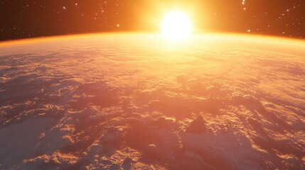 Poster - Awesome sunrise in space depicted in a 3D cartoon rendering