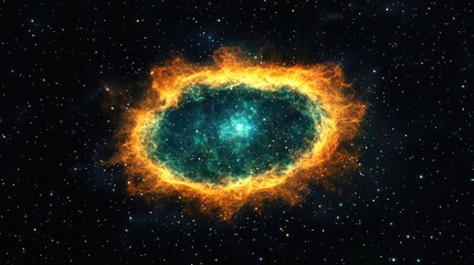 Poster - 3d cartoon representation of a large planetary nebula in the constellation aquarius known as the hel
