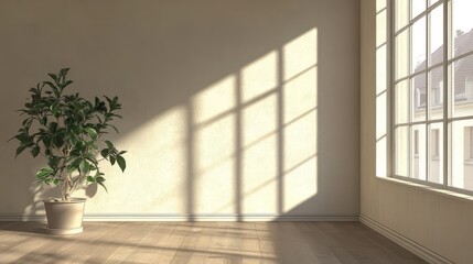 Poster - 3d rendering of a modern contemporary loft interior featuring an empty room with beige toned walls p