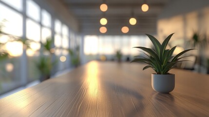 Poster - 3D rendering of a blurred empty office space with abstract light bokeh in the interior