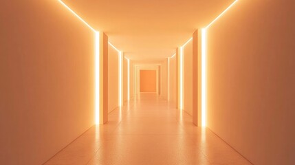 Poster - Illuminated corridor interior design in an empty room 3D rendering