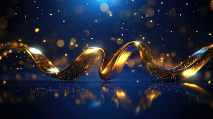 Poster - Magical golden 3D text on a shiny blue background featuring a night theme with lens flare and lighting effects