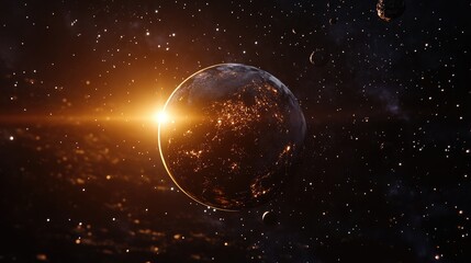 Wall Mural - dawn sunset of planet earth in 3d cartoon rendering showcasing a silhouette of the planet illuminate