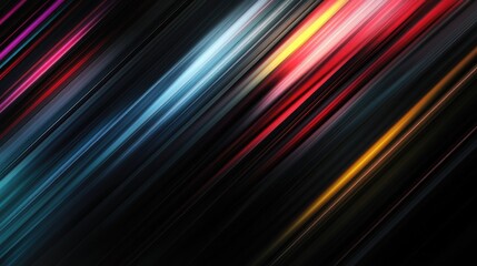 Poster - Modern abstract digital wallpaper featuring a dark luxury background with diagonal colorful smooth lines and a motion blur effect