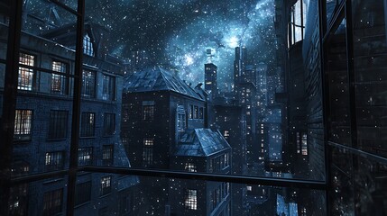 Aufkleber - A mesmerizing glass town suspended in the cosmos mirroring the stars and constellations in a dreamlike landscape
