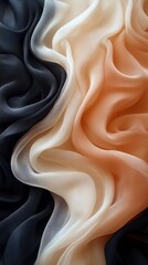 Poster - A black and white striped fabric with a tan and orange stripe