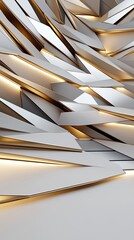Poster - A white staircase leads upward into bright light, surrounded by soft gradients and geometric forms that create a serene interior atmosphere