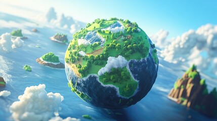 Poster - Planet Earth depicted in a 3D cartoon rendering