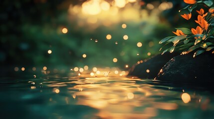 Poster - Blurred water droplets create a dreamy bokeh effect in a nature setting adding a sense of tranquility and beauty