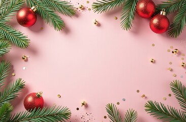 New Year flatlay with christmas ball, christmas tee on pink backgroung