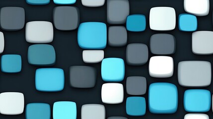 Poster - Seamless background featuring rounded squares in blue gray and white on a black backdrop