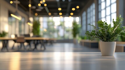 Poster - 3D rendering of a modern office space with a blurred background