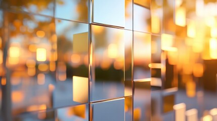 Poster - 3D rendering of square mirrors with a bokeh background