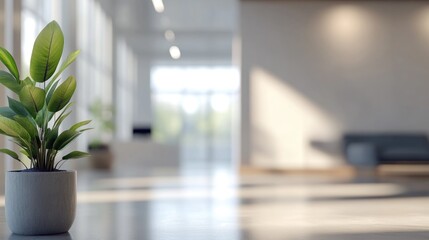 Poster - 3D rendering of a modern office interior with a blurred background
