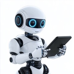 Poster - Ai robot using tablet isolate on white background 