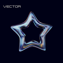 Wall Mural - 3d crystal glass star. glossy iridescent geometric shape. 3d vector illustration on dark background
