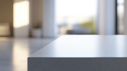 Poster - Close up of a well detailed white table with a copy area in a hazy study space featuring 3D rendering elements