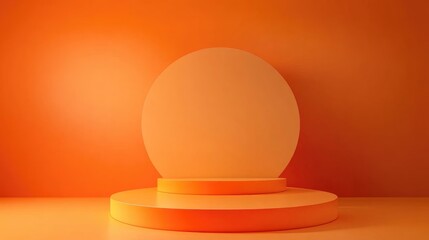Poster - Orange abstract geometric podium for showcasing products against an orange backdrop 3D rendering
