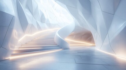 Fototapete - Modern white tech wall with raised geometric shapes and fine grooves creating a hightech ambiance ideal for futuristic office spaces or scifiinspired rooms