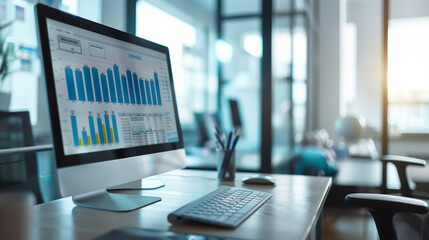 business audit data statistics display on computer screen in modern office