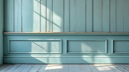Poster - Pale mint green panelled wall background with evenly spaced vertical panels giving off a fresh and calming vibe perfect for modern or coastalthemed interiors