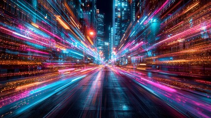 Poster - Futuristic Night Scene with Vibrant Digital Lights
