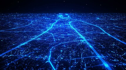 Poster - High-Tech Cityscape at Night with Glowing Streets