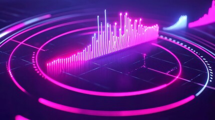 Poster - Circular audio interface with animated sound spectrum, showcasing vibrant sound waves on a black background, ideal for visualizing music frequency and audio dynamics.