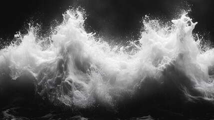 Poster - The image is a black and white photo of a wave crashing on a beach